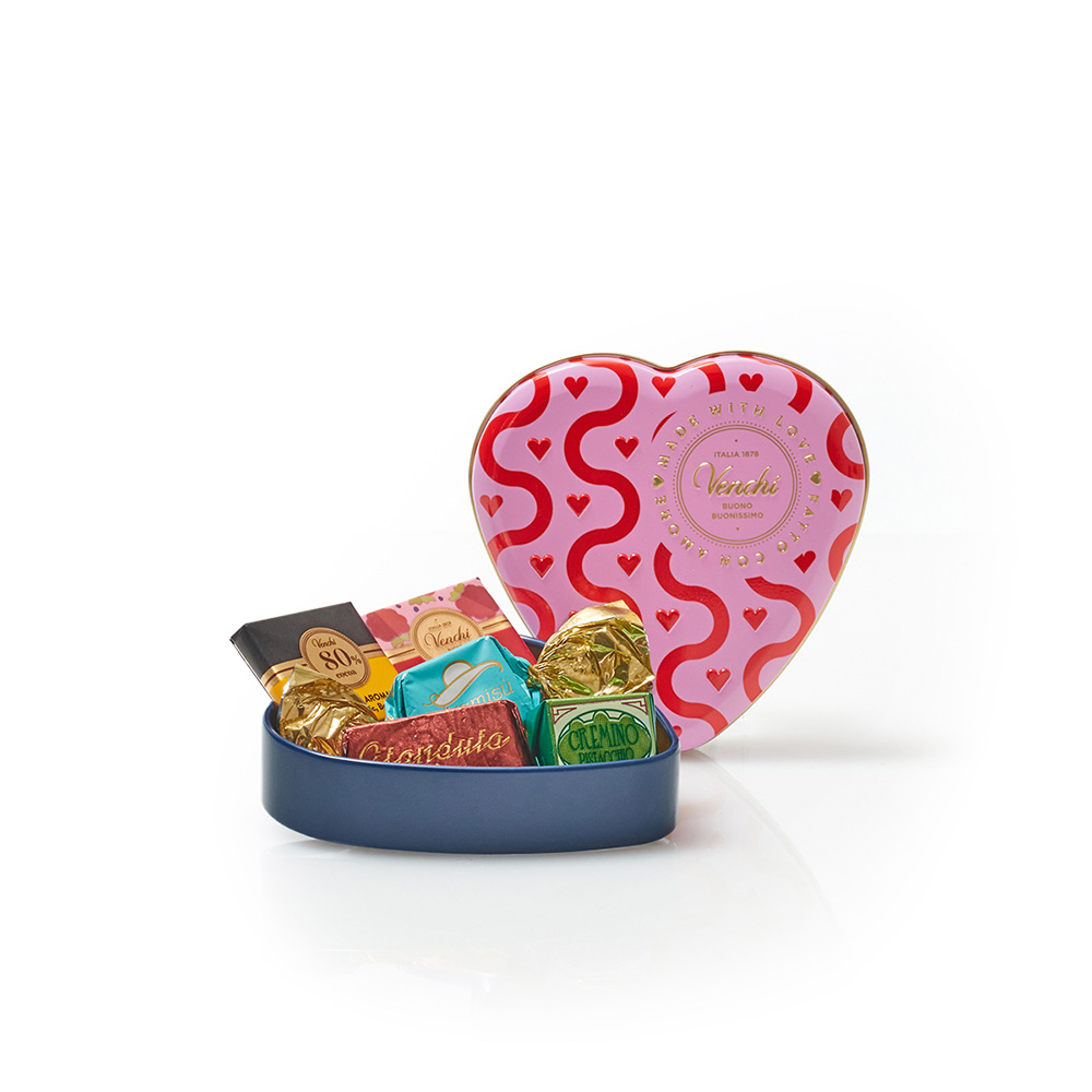 準備数：36点】イタリア「Venchi/ヴェンキ」ハート缶 ウェーブマイ