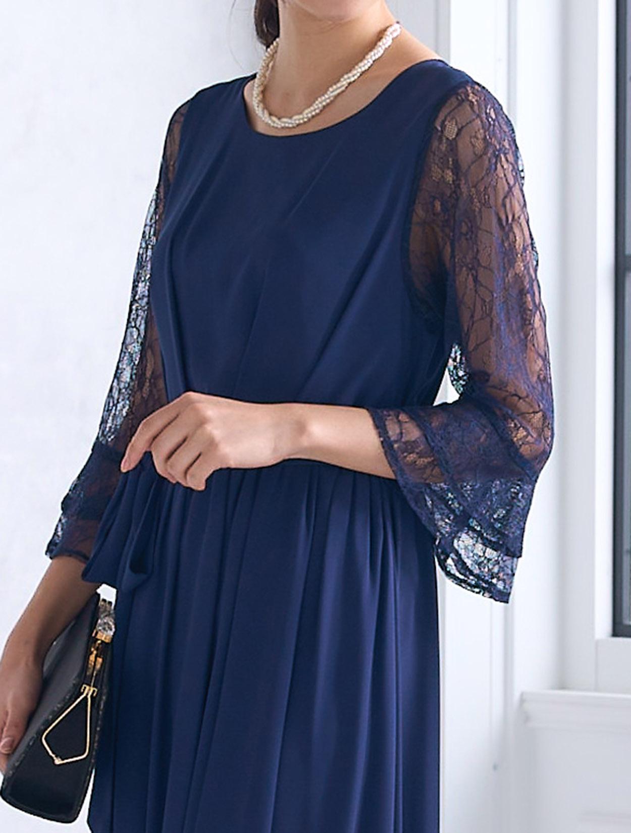 M/L】袖レースロングドレス（ネイビー）DPSET0468のレンタルページ