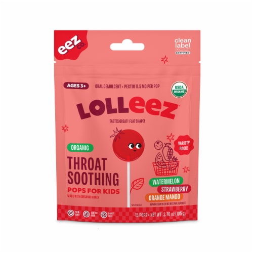 Lolleez Organic Throat Soothing Pops for Kids Variety Pack, 15 ct