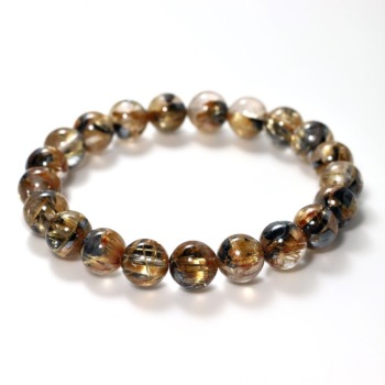 高品質++]太陽放射ルチルクォーツブレスレット（約9.5mm玉） - 埼玉県