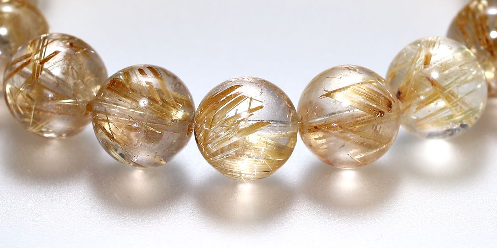 高品質+]タイチンゴールドルチルクォーツブレスレット（約12.5mm玉