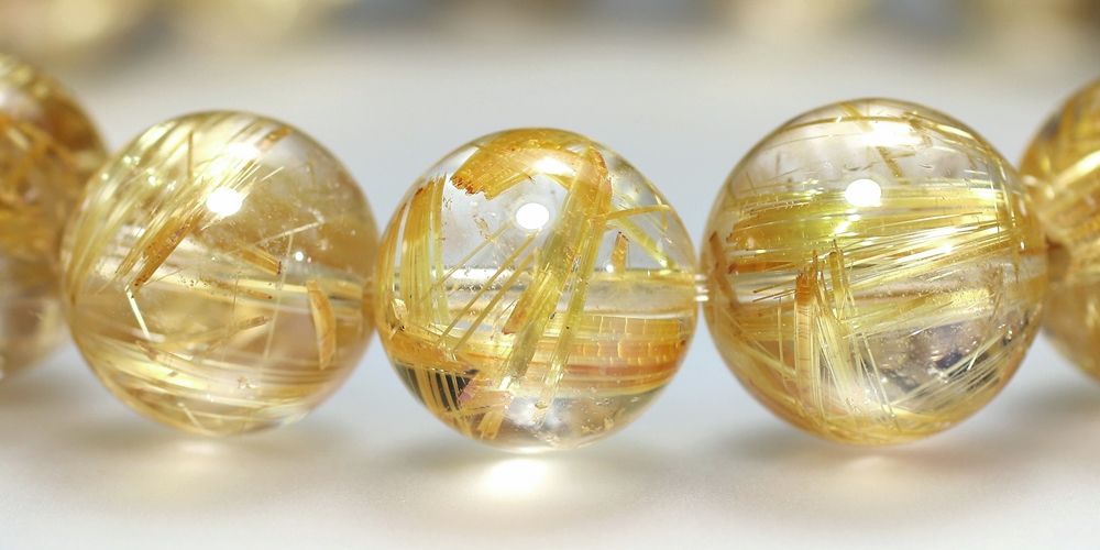 トップクォリティ]ゴールドルチルクォーツブレスレット（約12.5mm玉