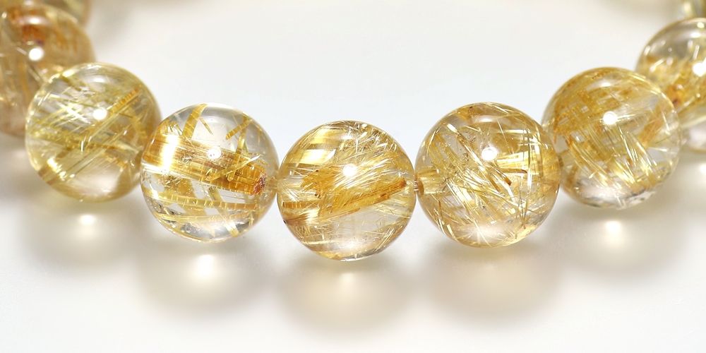 トップクォリティ]ゴールドルチルクォーツブレスレット（約13.5mm玉