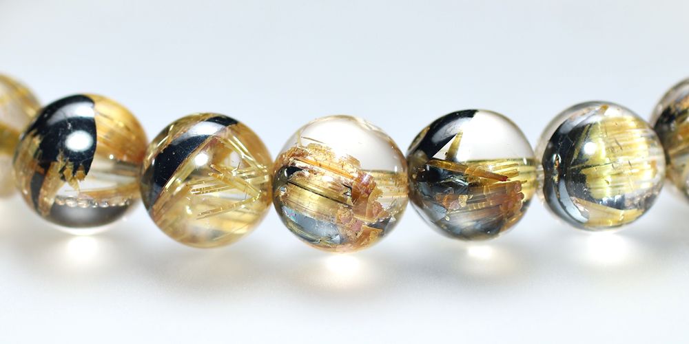 高品質++]太陽放射ルチルクォーツブレスレット（約7.5mm玉） - 埼玉県