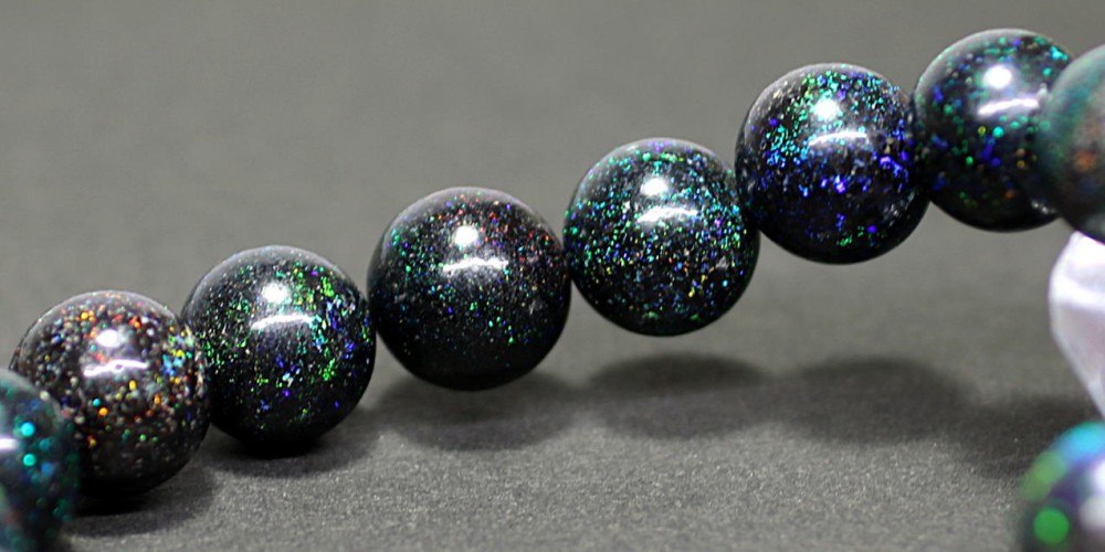 高品質++]ブラックマトリックスオパールブレスレット（約12mm玉