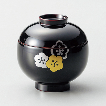 小吸椀 朱/溜内黒 梅ちらし 漆塗り 12-00801/00802 漆器の井助