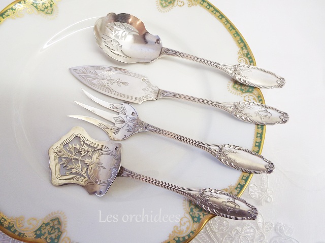 フランスアンティーク 純銀 オードブル サービング4本セット オルキデ