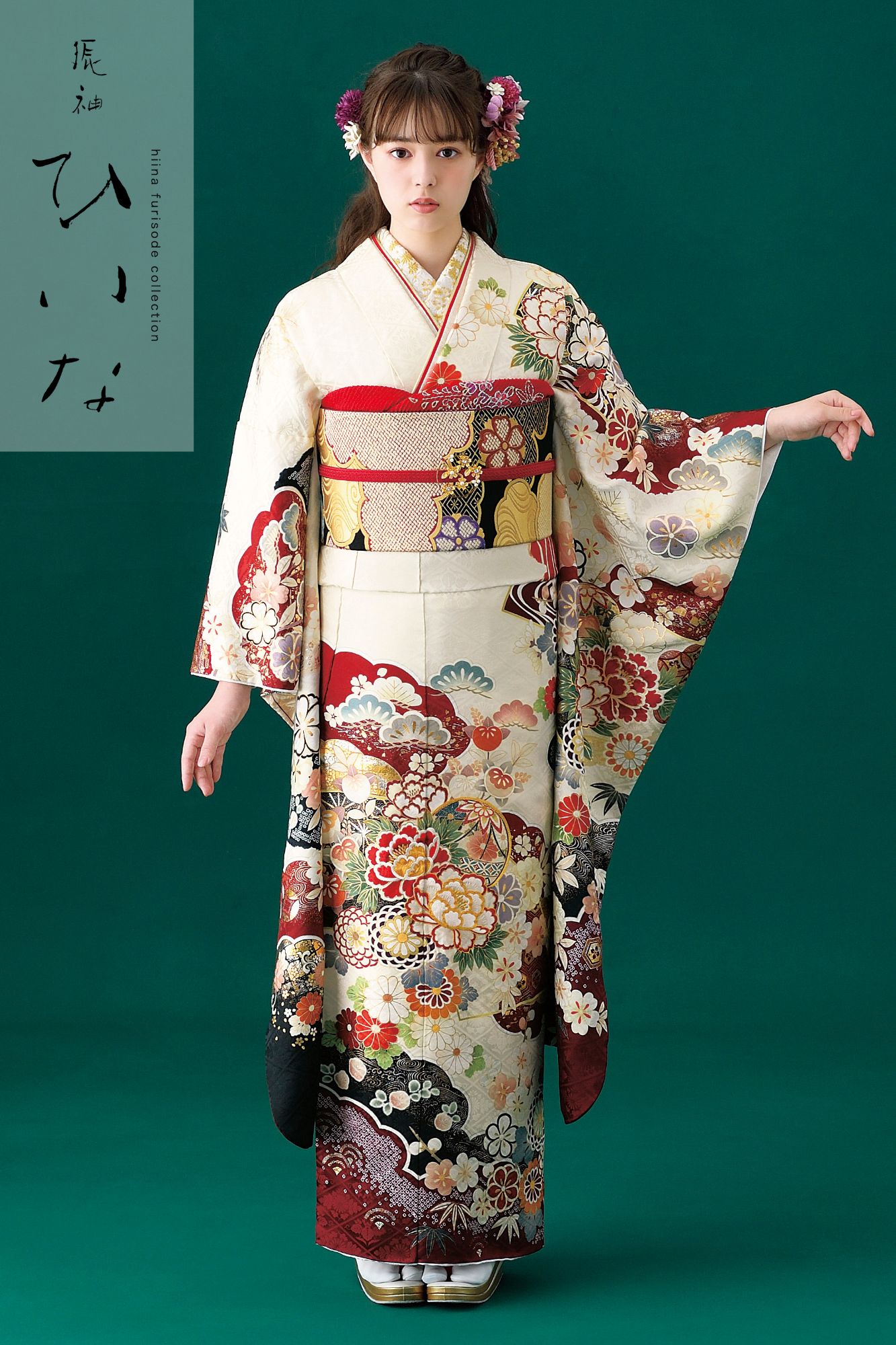 振袖ひいな 白地にえんじが差し色の古典美あふれる成人式王道スタイル