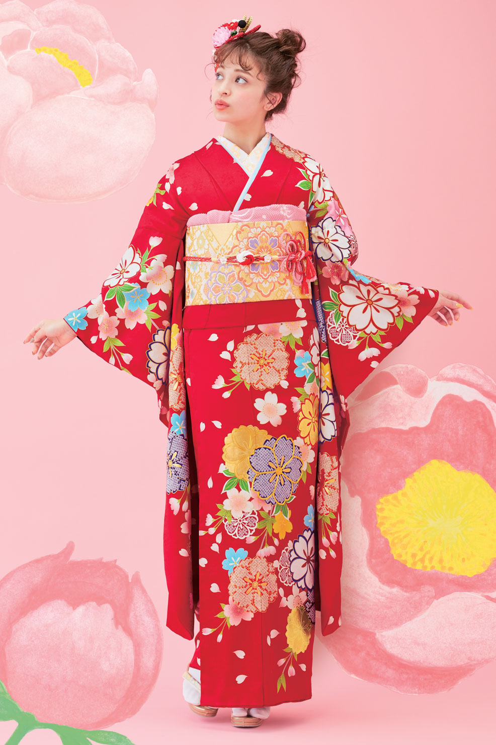 王道の赤×大柄桜柄の振袖で華やかに｜成人式にぴったりの愛されスタイル