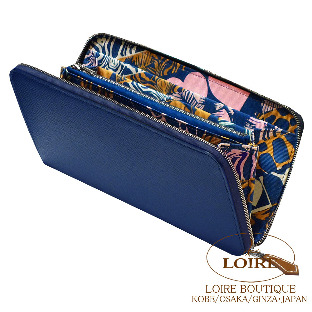 極希少✨特別価格❣️エルメス　アザップ　シルクイン　ブルー　ボルデュック柄　長財布 エルメス アザップ シルクイン ロング ブルードプリュス/ ミント