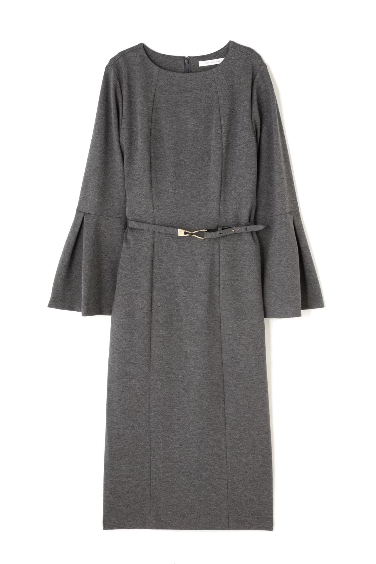 PINKY&DIANNE - ベルスリーブベルト付きワンピース (グレー