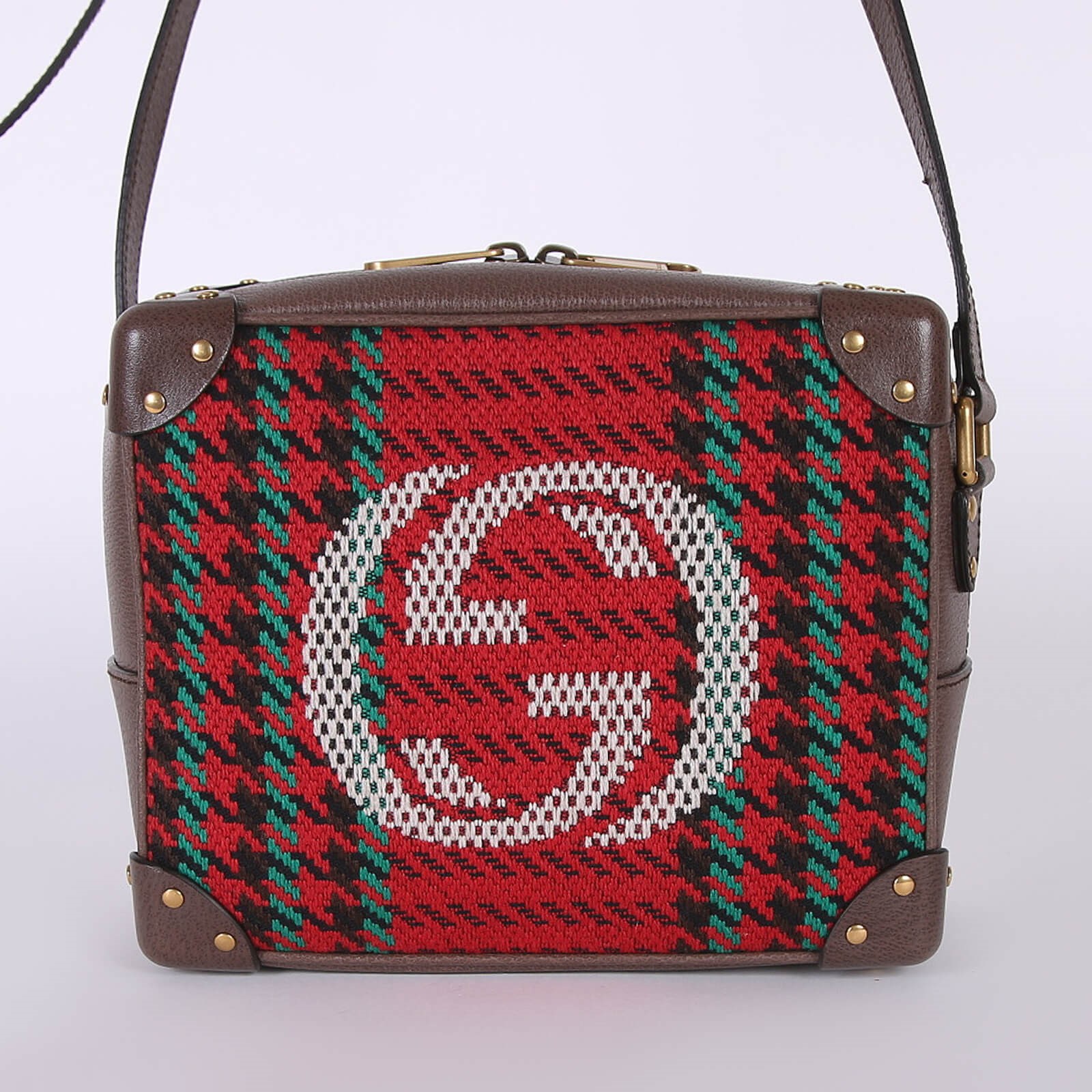 Gucci - GG Interlocking Houndstooth & Stripe Shoulder Bag Brown