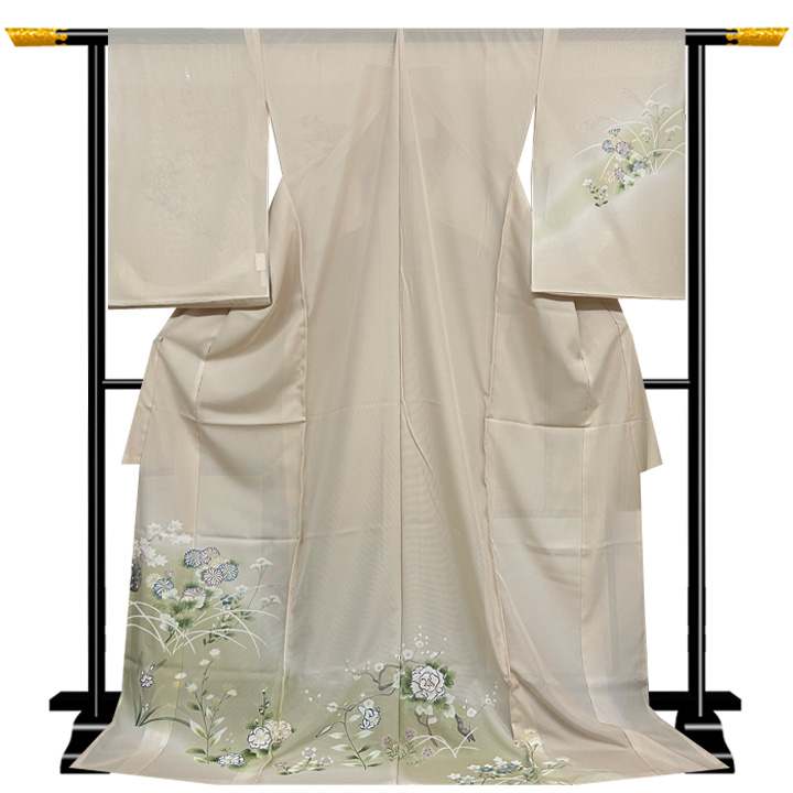 窪田織物 本場白大島紬【白色 色紙に小花】 [210610-ost-4