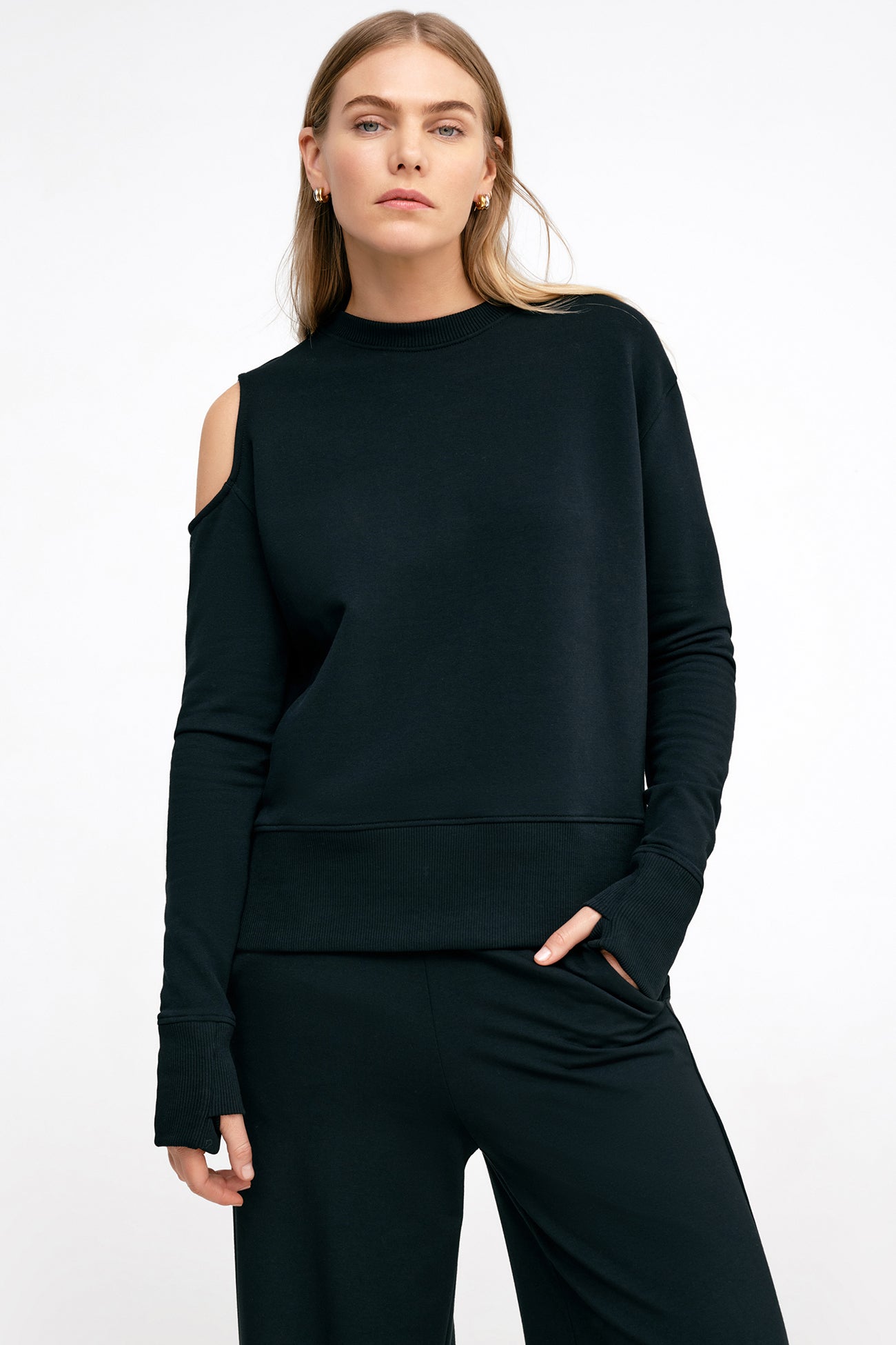 Women's Cold Shoulder Black Pullover - William Cutout Sweatshirt
