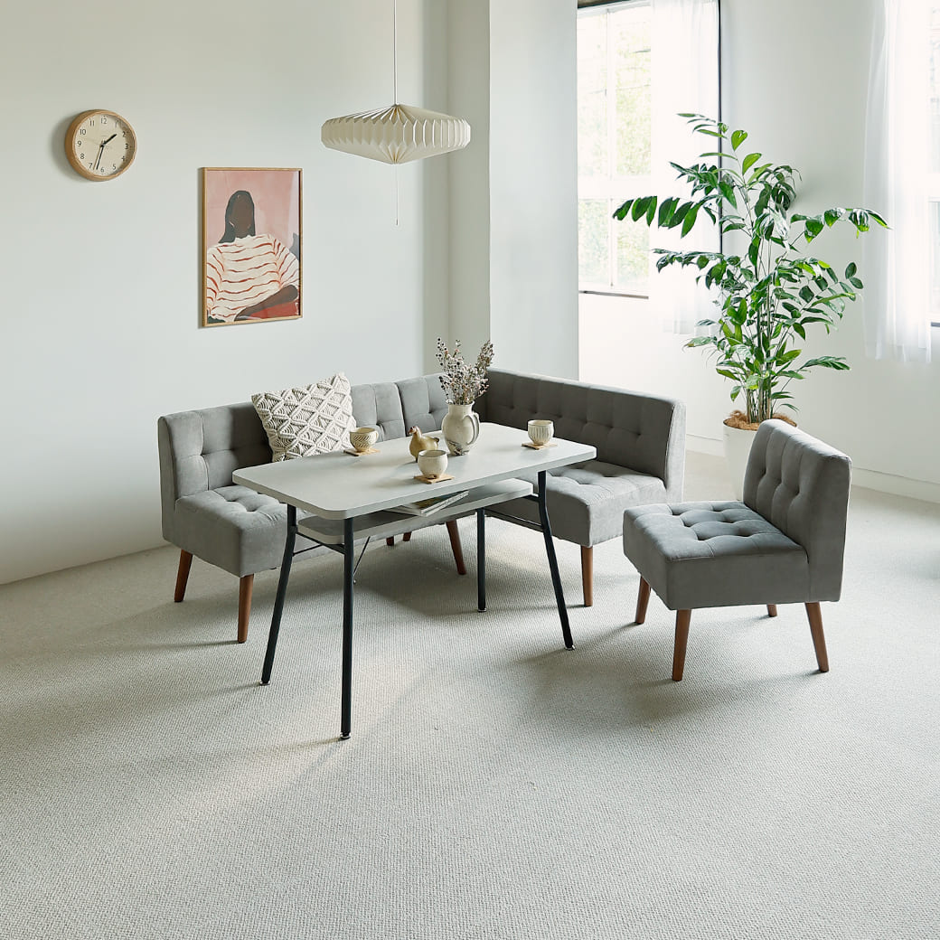 mild ソファーダイニング4点セット グレー カウチソファ 北欧モダン