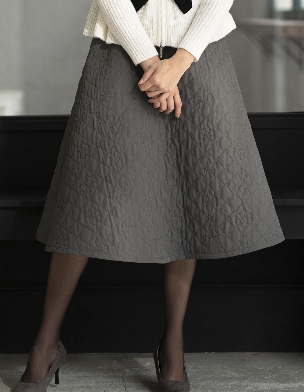 カメリアxリボン柄キルティングフレアースカート | msgracy
