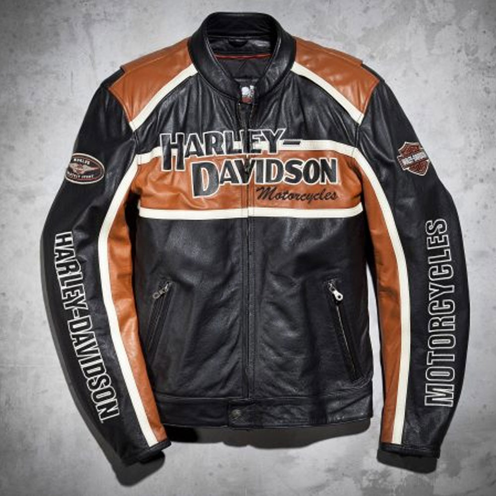 Shop Harley Davidson Orange and Black Leather Jacket | Mr-Styles