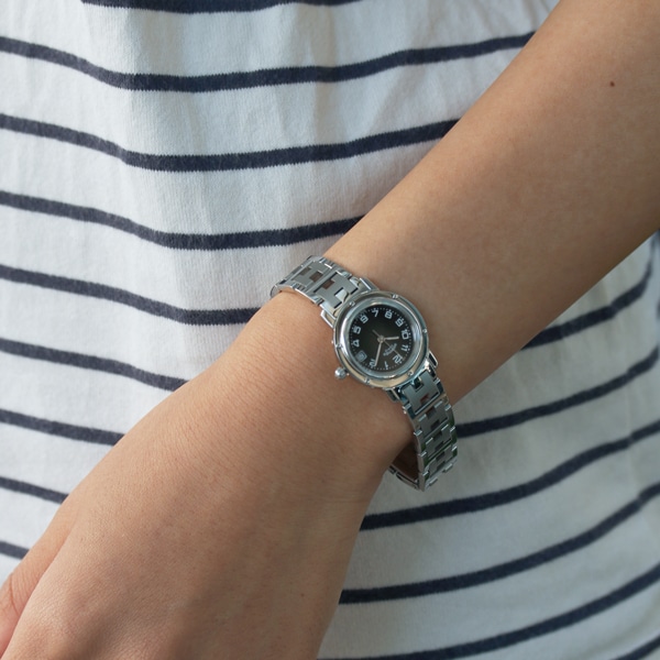 HERMES ヴィンテージ エルメス クリッパー SS ブラック文字盤 CL4.210