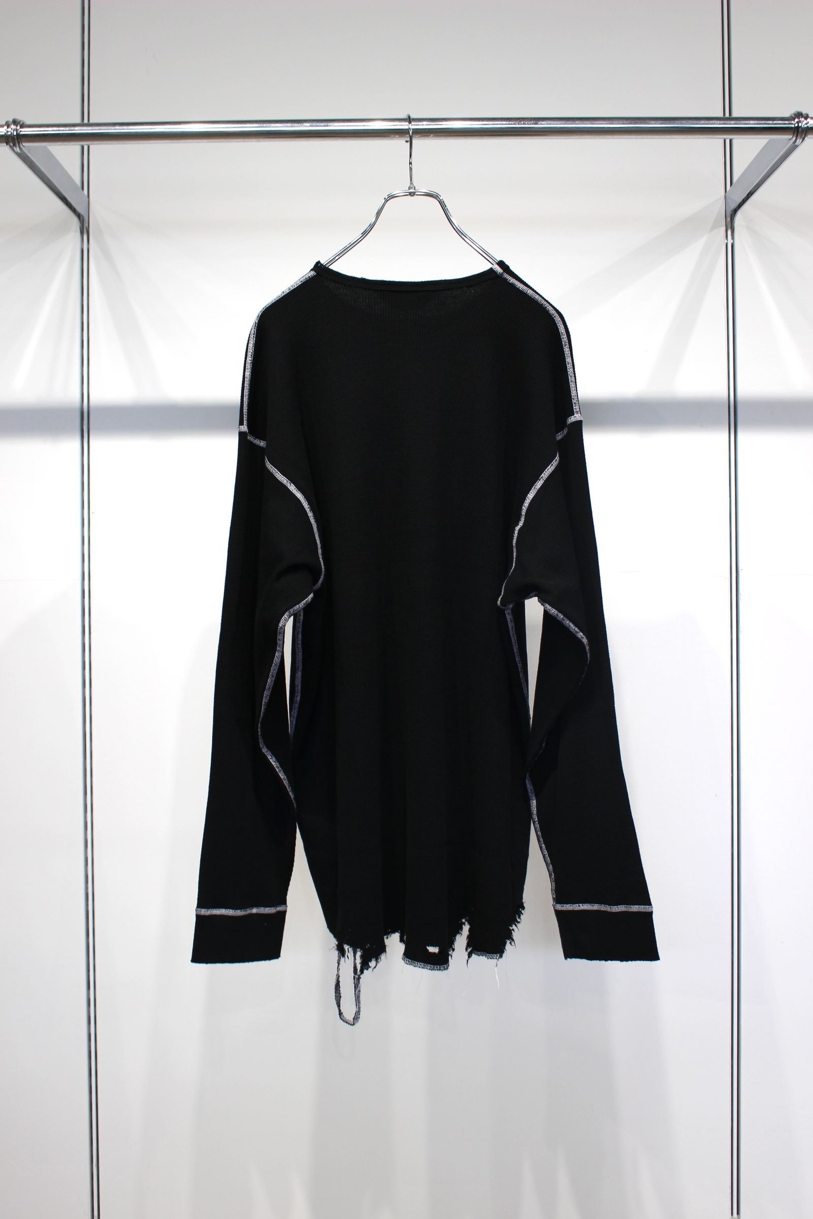 ANCELLM - DAMAGE WAFFLE CREW LS T-SHIRT | BLACK | ダメージワッフル