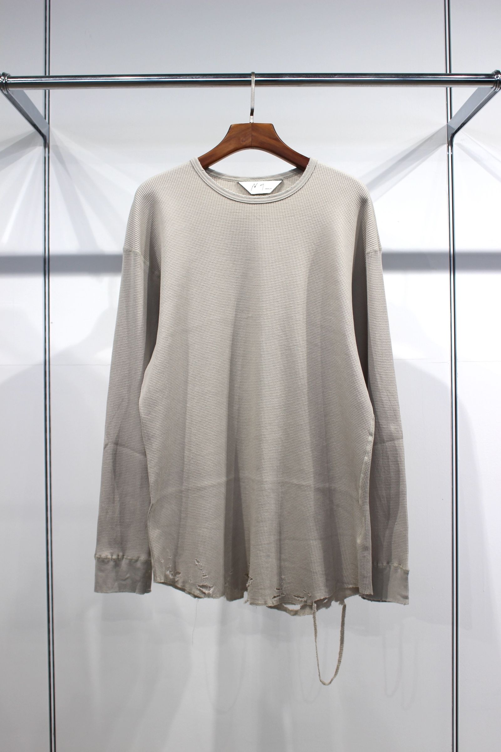 ANCELLM - DAMAGE WAFFLE CREW LS T-SHIRT/GREIGE | NapsNote