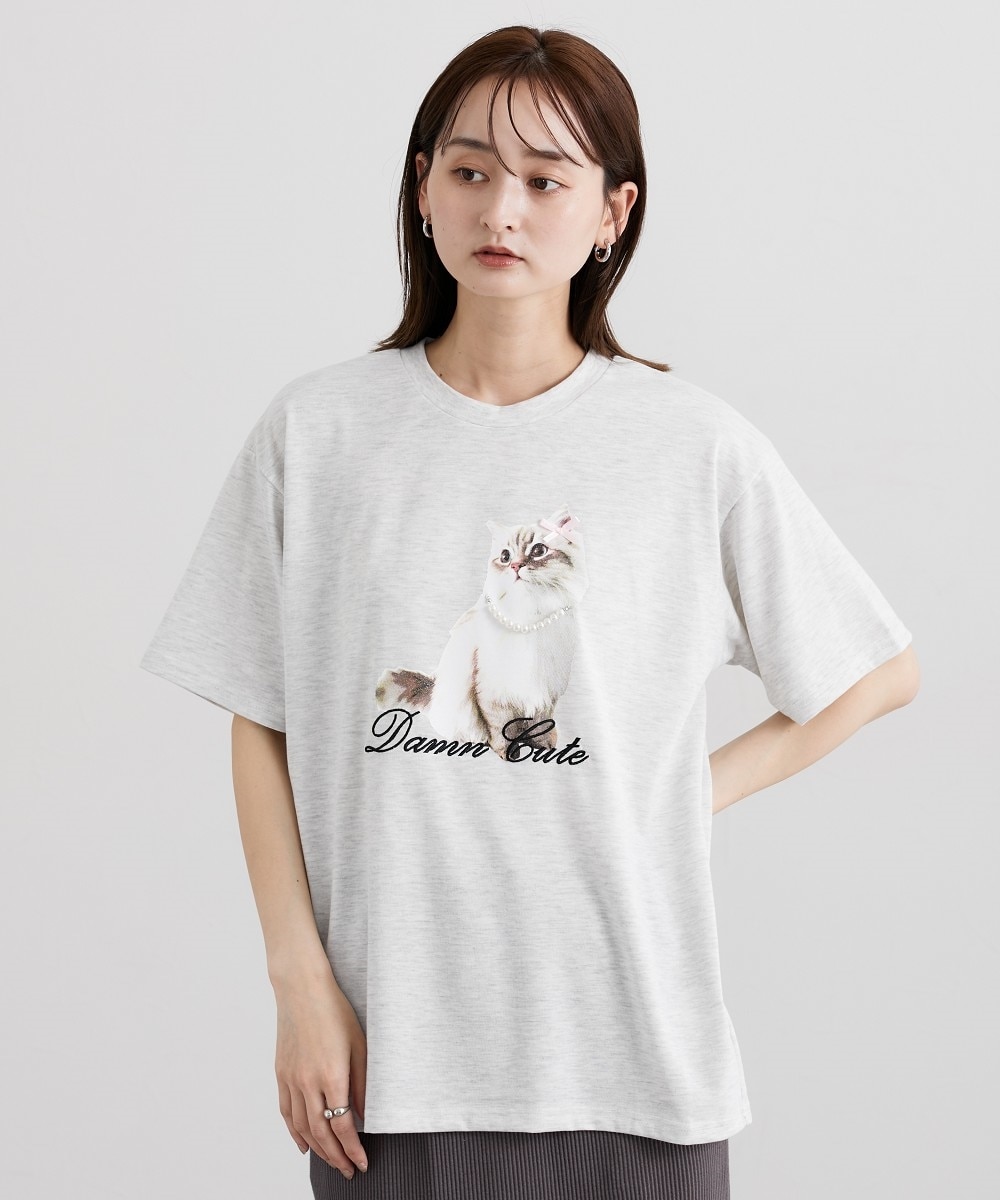 パールモチーフ付ねこちゃんプリントTシャツ 通販【ニッセン】