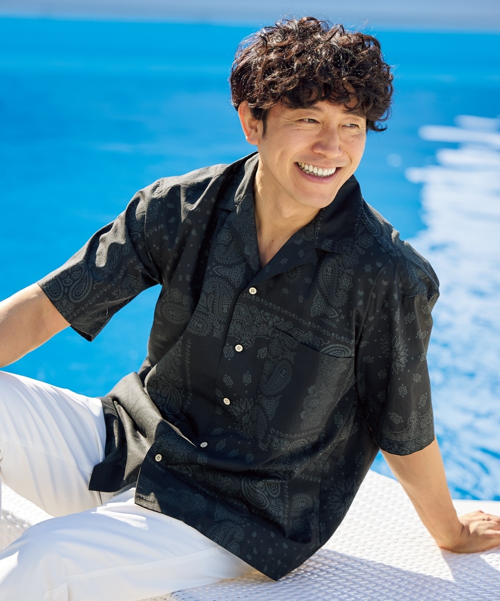 オーバーサイズ綿100％オープンカラー5分袖アロハシャツ（バンダナ