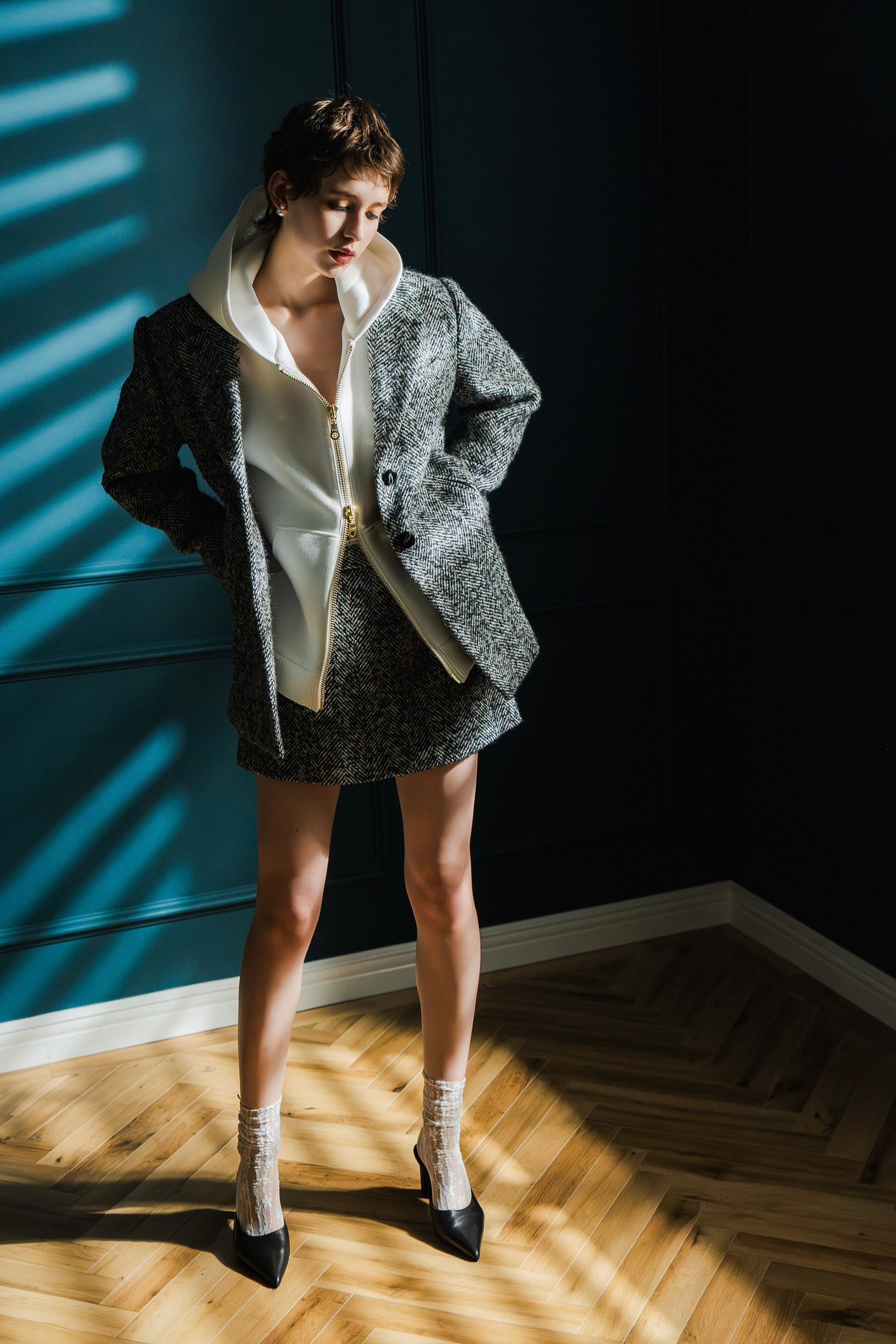 Herringbone Over Size Jacket Coat – shéller / シェリエ