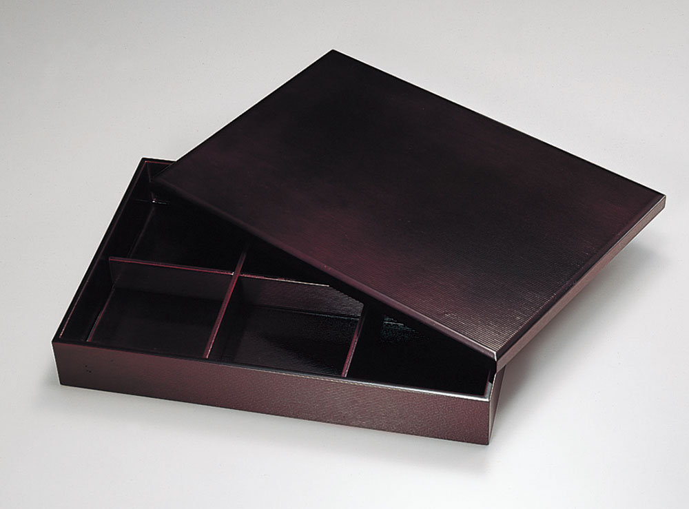 松花堂弁当箱-越前塗 溜塗（ためぬり）（六つ仕切り）松花堂［1個