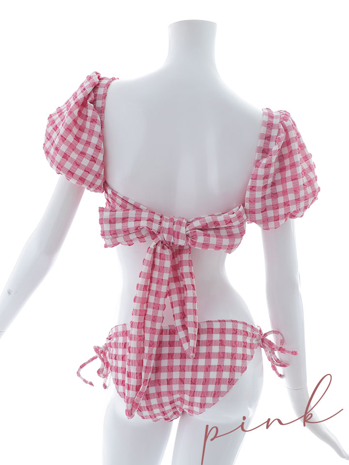 即日発送！】【ビキニ】【水着】ギンガムチェックパフスリビキニ 2点
