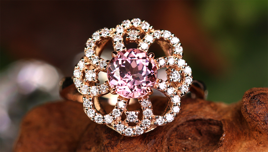 モルガナイト 0.89ct ダイヤモンド ピンクゴールド リング(指輪)【品質