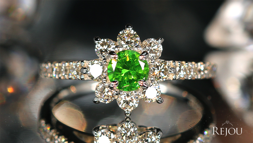 ロシア産デマントイドガーネット 0.38ct ダイヤモンド 0.6ct プラチナ