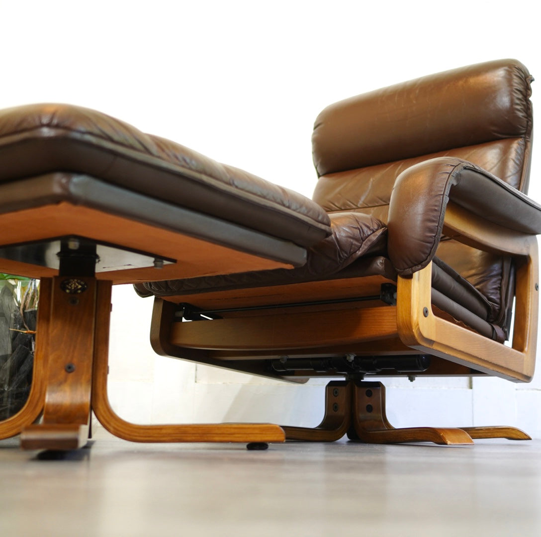 冨士ファニチア パーソナルチェア オットマン付 本革 ヴィンテージ