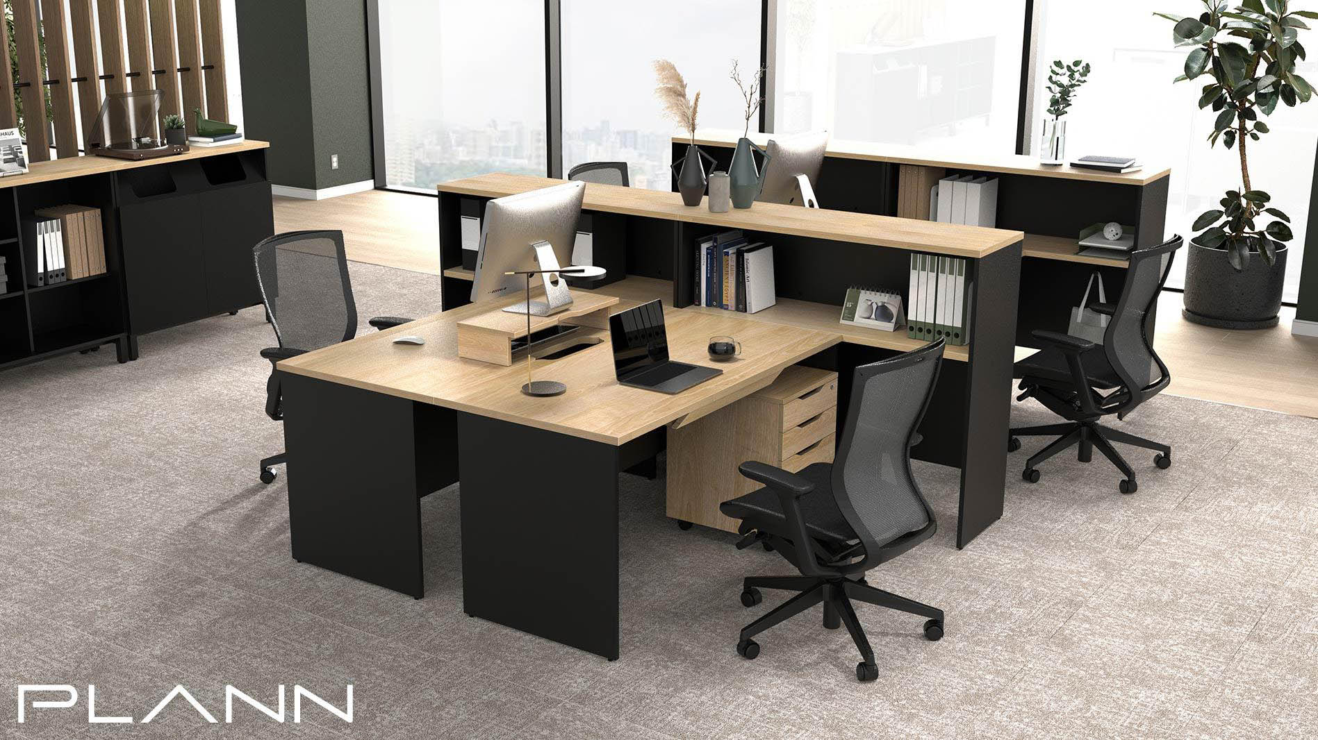 固定席のオフィスレイアウトにおすすめ！プラン木製デスクシリーズ