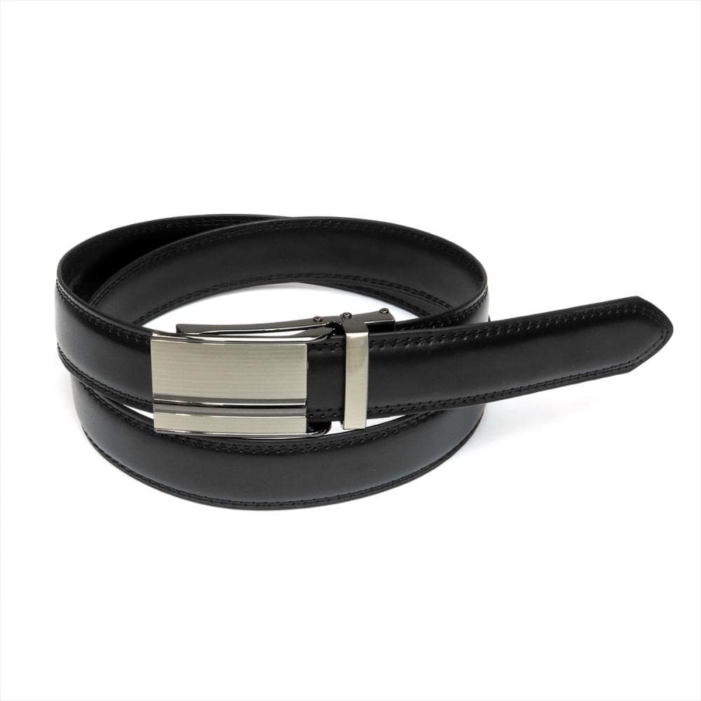 ベルト 牛革 リールロック式 サイズ調節可能 ブラック系 110cm メンズ