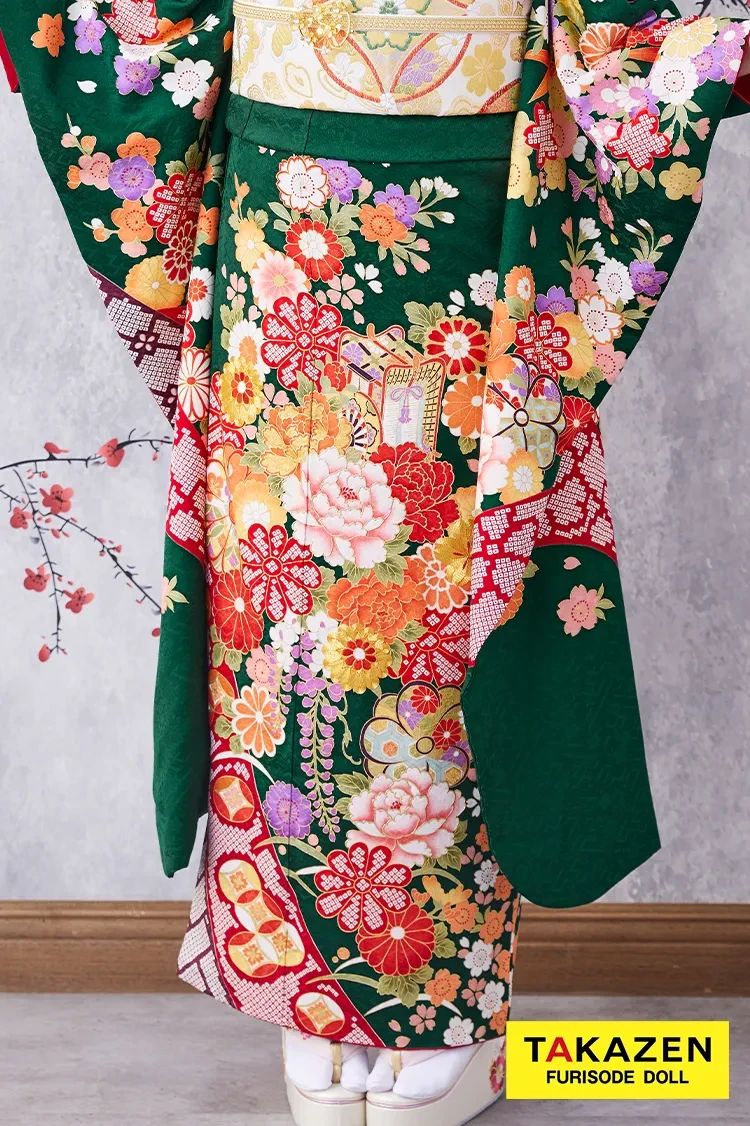 パンダ子様占用 振袖と長襦袢のみ(67) 正絹 生成り色 鶴 松 梅 紅葉