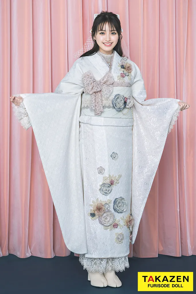 ヘップバーンミニョン 白 立体花 ジャガード生地/レース生地 フレンチ