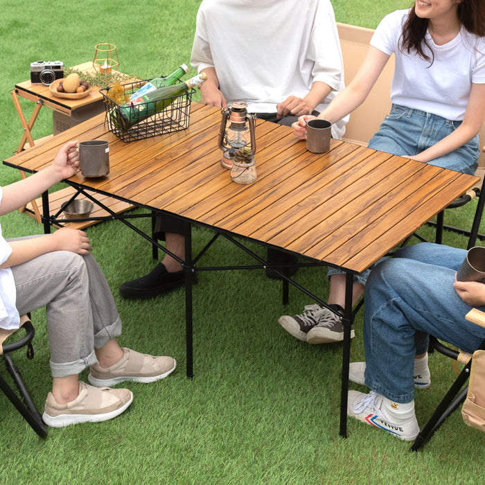 幅117cm］アウトドアテーブル 折りたたみ 木目調 軽量 キャンプ ロール