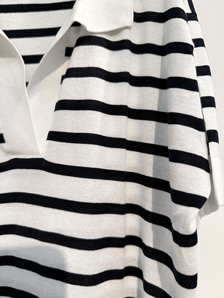 JOHN SMEDLEY SOLA オーバーサイズボーダー柄コットンニットポロシャツ