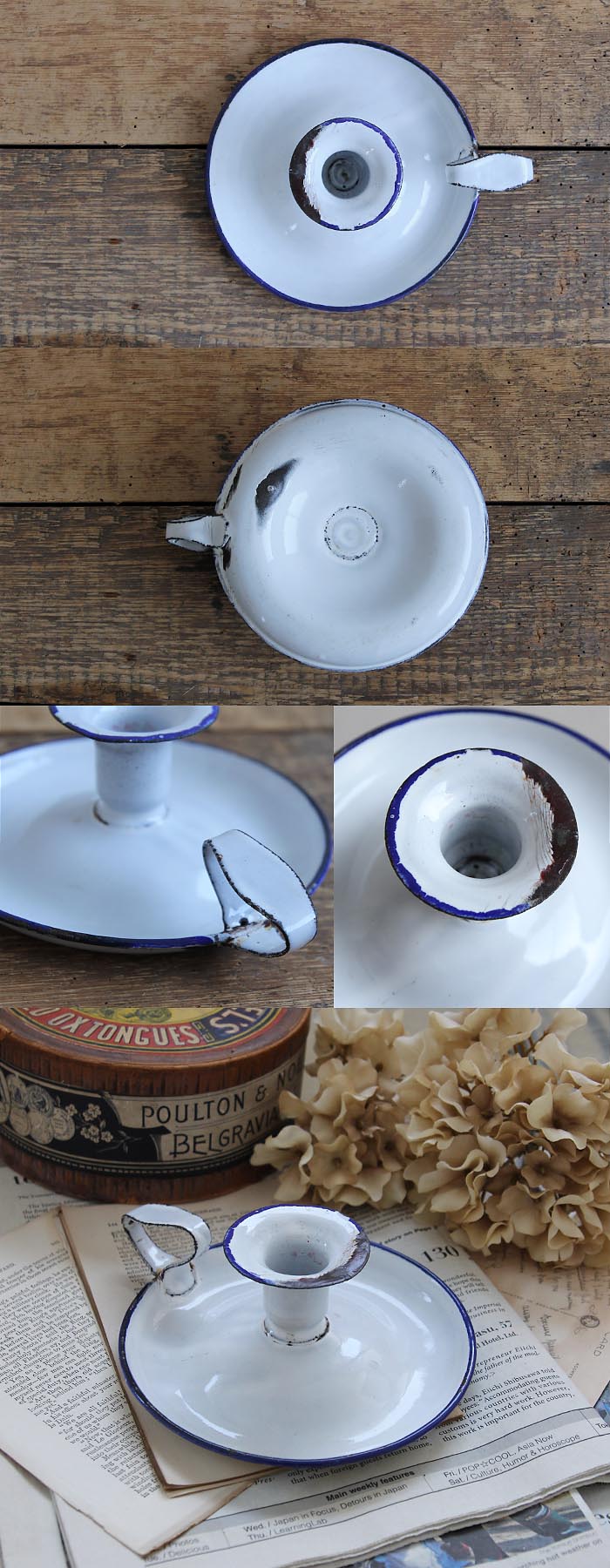 イギリス アンティーク ホーロー キャンドルホルダー ろうそく立て