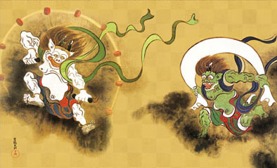 有名作家の掛け軸 尾形光琳作 風神雷神図