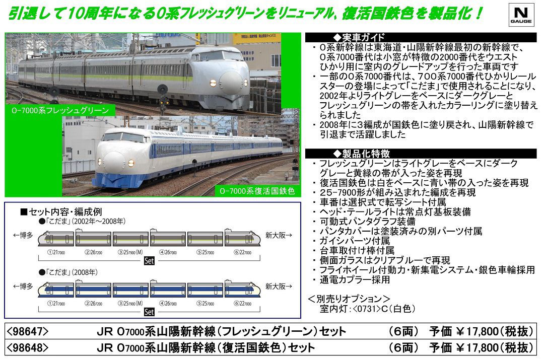TOMIX JR07000系山陽新幹線（フレッシュグリーン）セット 98647