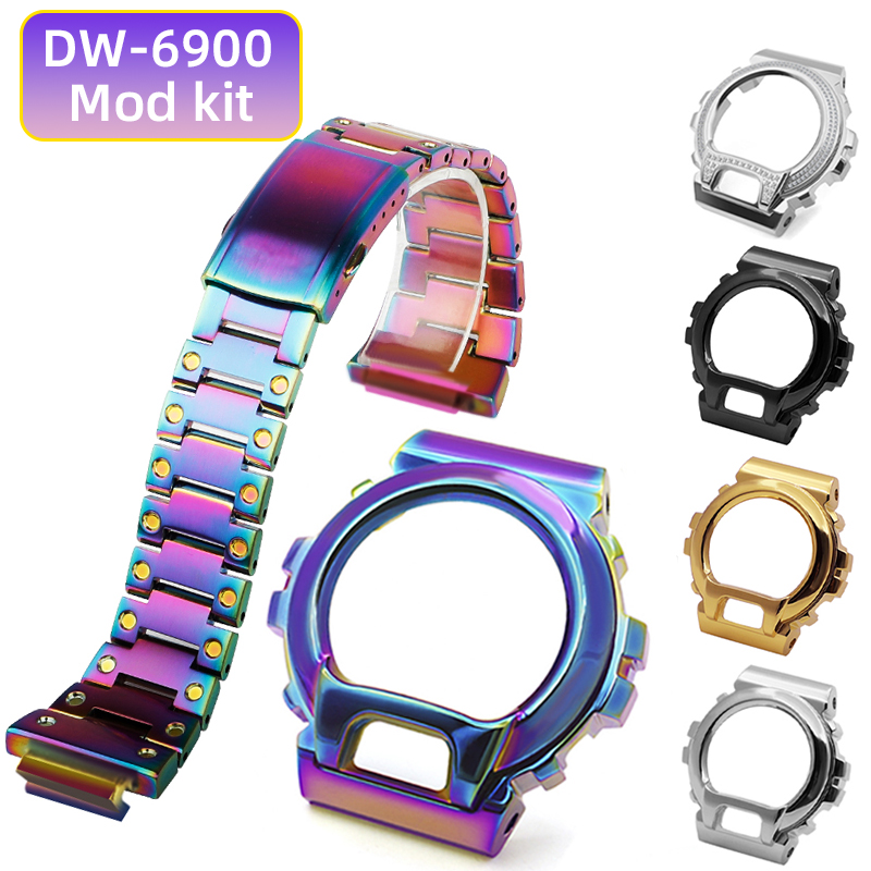 ‌Stainless Steel case Bracelet DW6900 Mod Kit bezel band Silver