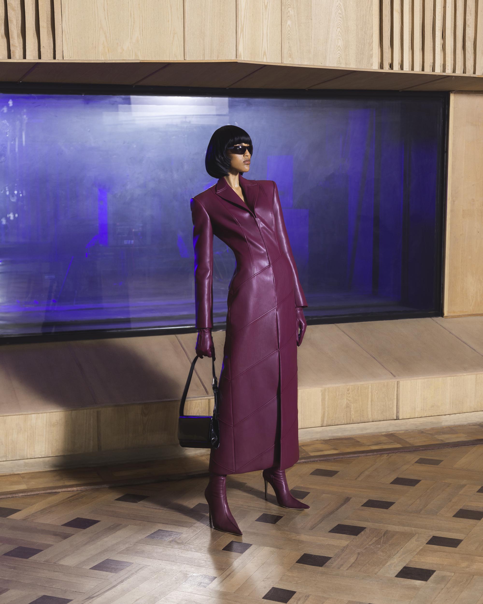 Faux Leather Coat With Slanted Lines - Aleksandre Akhalkatsishvili