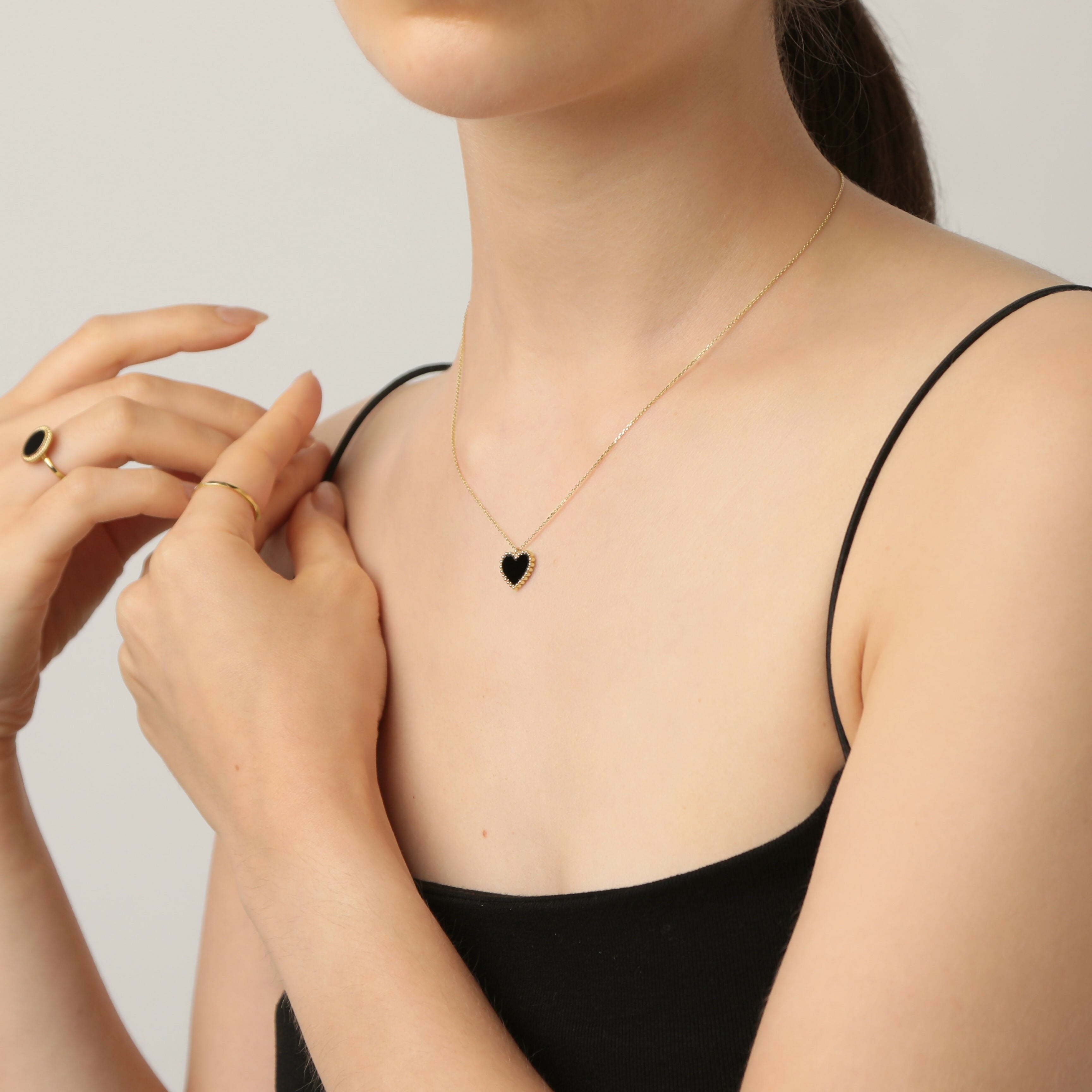 K10 オニキス ハート ネックレス / 10K Onyx Heart Necklace | アモンズ