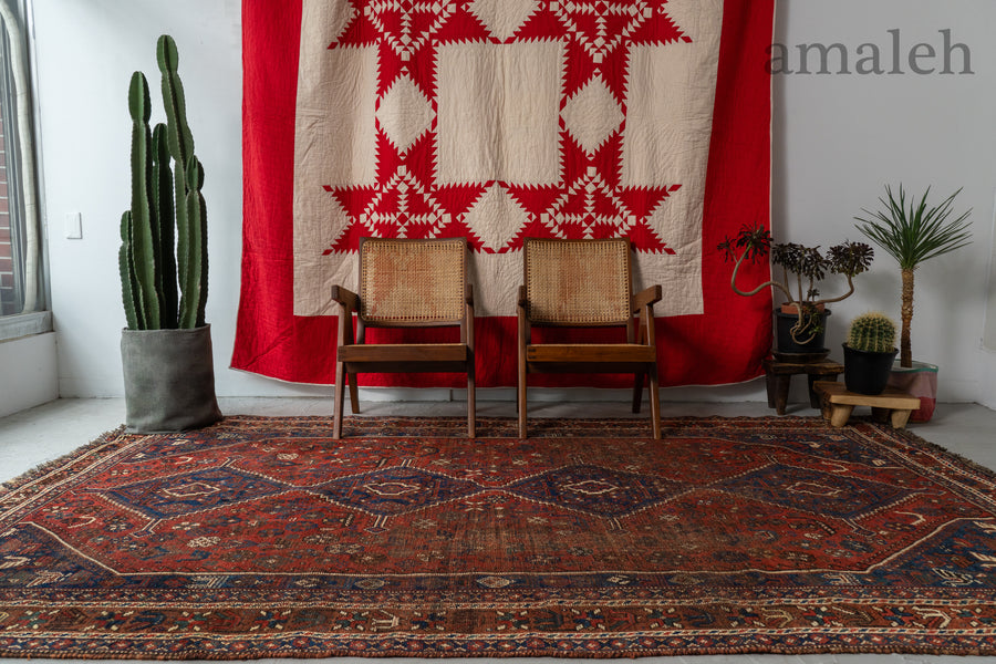 イラン産 1930年代 トライバルラグ】ペルシャ絨毯-ヴィンテージラグ