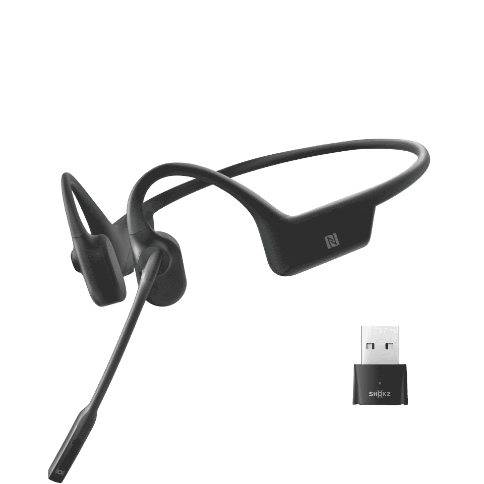 ビジネス向け骨伝導イヤホン「OpenComm UC」、Bluetoothアダプタ同梱