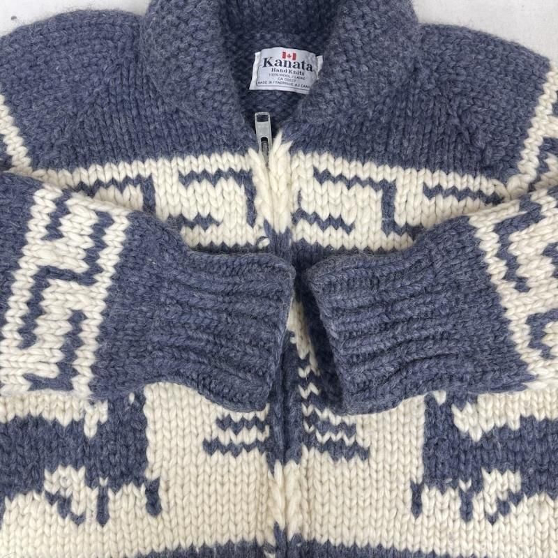 カナタ ノルディック 総柄 ウール ジップ カウチン ニット セーター