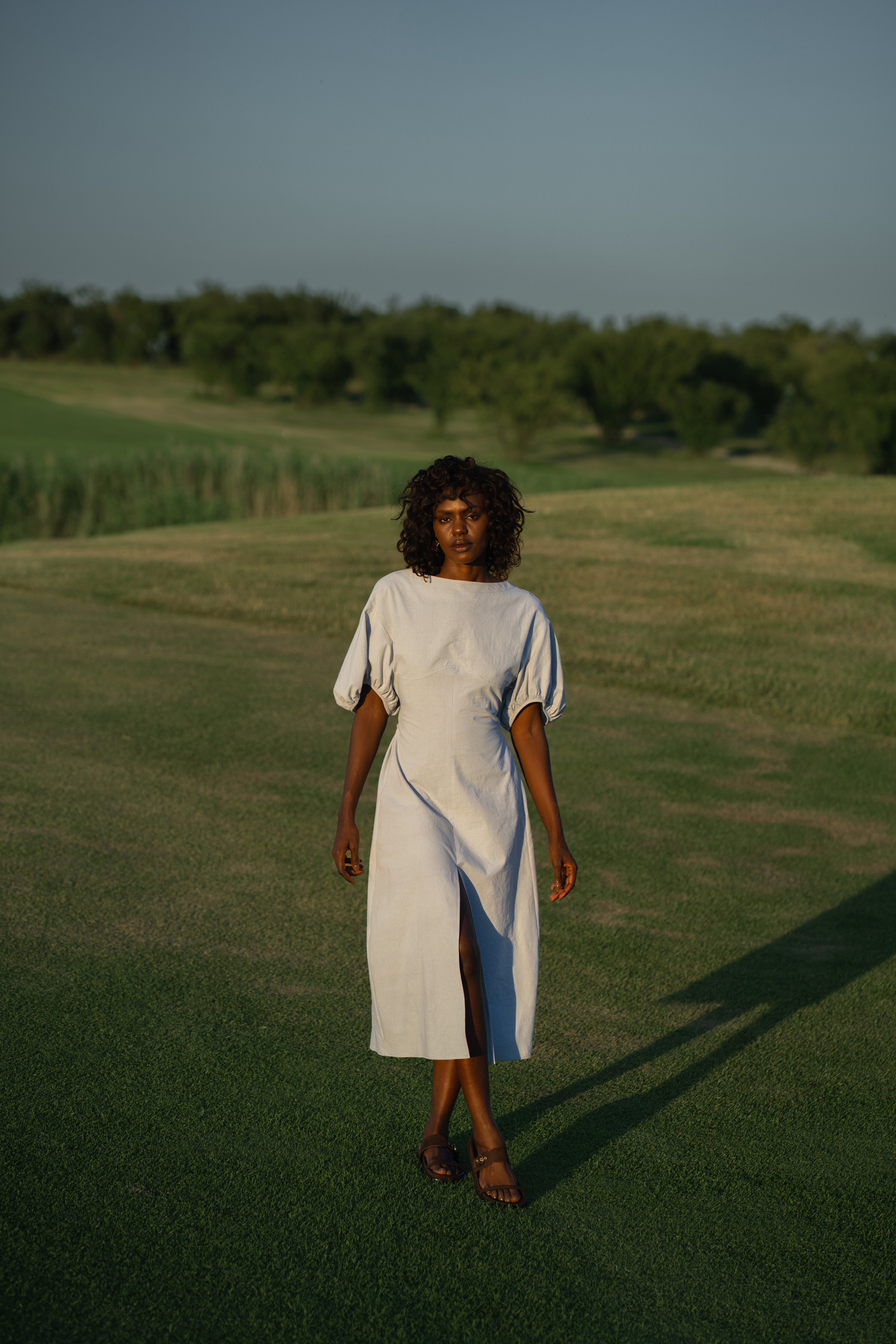 The Balloon Midi Dress – Sky Blue – awearers