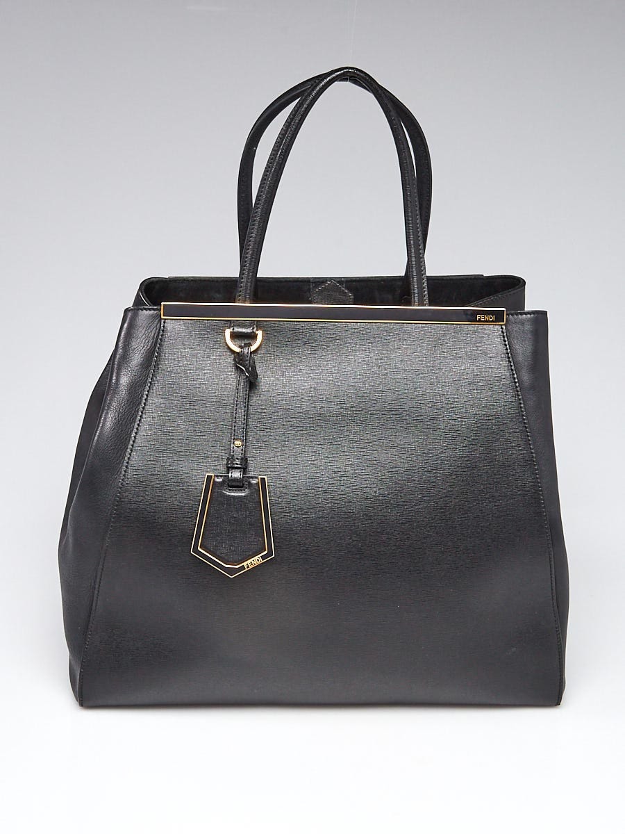 Fendi Black Vitello Leather Large 2Jours Elite Shopper Tote Bag