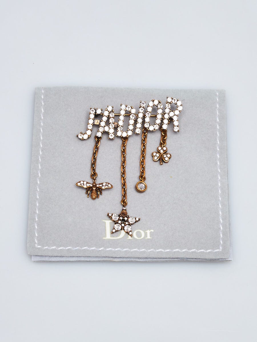 Christian Dior Goldtone Metal Crystal J'adior Dangling Brooch